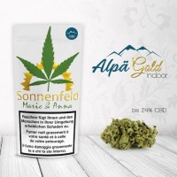 Sonnenfeld - Alpä Gold, 4g Hanfblüten CBDLieferumfang: 1x Packung Sonnenfeld - M&amp;A - Alpä Gold, 4g  Hanfblüten CBDCBD Gehalt 23%Die Blüten von Alpä Gold sind schön gleichmässig und kompakt gewachsen. Sie verströmen beim Öffnen bereits ein angenehm fruchtiges Haze Aroma. Am Gaumen und im Mund ist das Aroma stark aber nicht aufdringlich. 6944Sonnenfeld - Marie & Anna16,90 CHFsmoke-shop.ch16,90 CHF