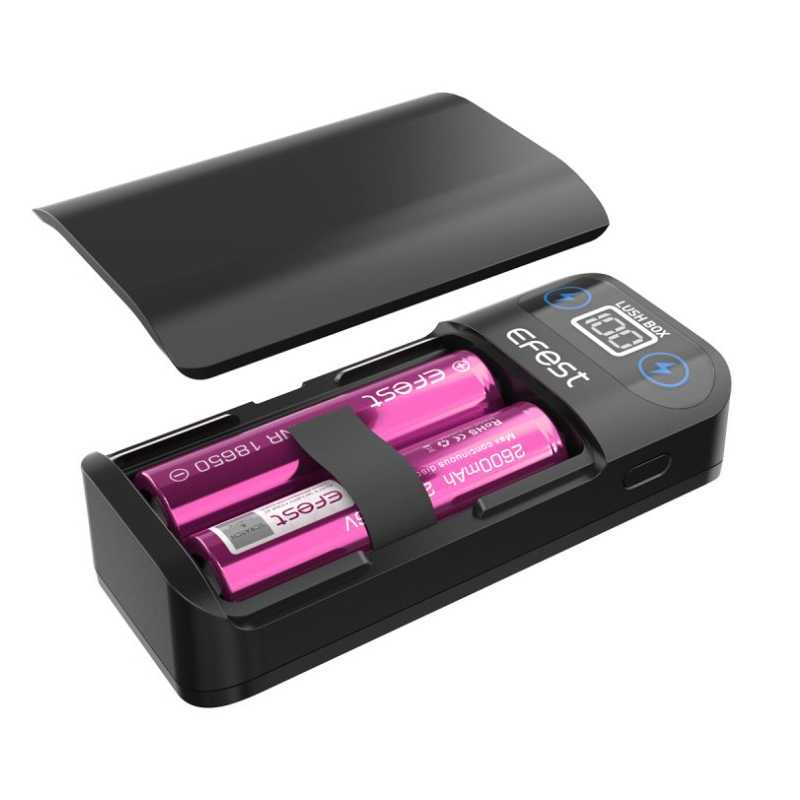 Powerbank / Ladegerät Lush Box von EfestLieferumfang: Powerbank / Ladegerät Lush Box von Efestfür 2x  18650 Batterien (nicht im Lieferumfang enthalten)Das Lush Box-Ladegerät bietet die Möglichkeit, 2 18650 Batterien auf 1 A oder 1 Batterie auf 2 A aufzuladen und dient gleichzeitig als Powerbank zum Aufladen Ihrer Hightech-Geräte.8077Efest24,90 CHFsmoke-shop.ch24,90 CHF