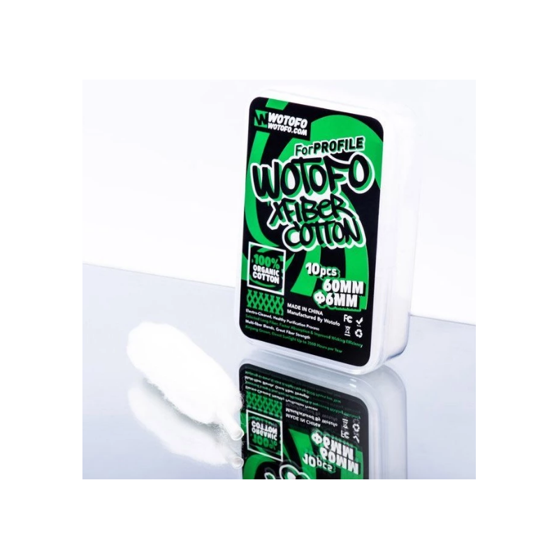 Wotofo Xfiber Cotton für Profile X10 (6mm) Wickelwatte Thick Cotton StripLieferumfang: Wotofo Xfiber Cotton für Profile X10 (6mm) Wickelwatte (10 Stück) Wotofo stellt die verbesserte Version der Agleted Cotton vor, die Xfiber Cotton wird aus reiner Biobaumwolle hergestellt und weist noch bessere Eigenschaften als der Vorgänger auf.Durchmesser 6mm variante8178Wotofo 7,40 CHFsmoke-shop.ch7,40 CHF