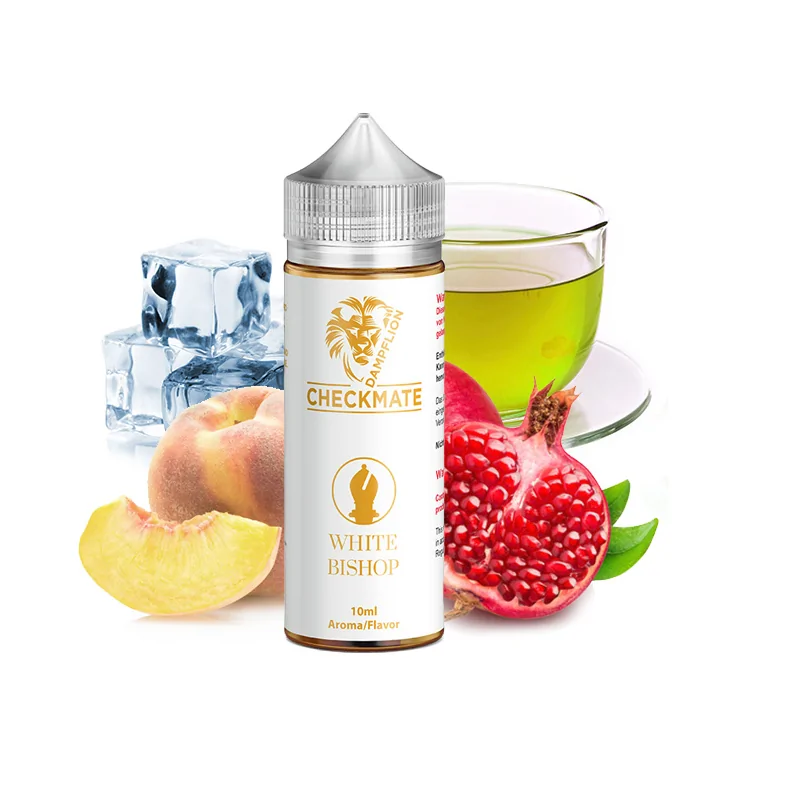 WHITE BISHOP - Dampflion Checkmate Aroma 10mlLieferumfang: 1x WHITE BISHOP - Dampflion Checkmate Aroma 10mlGeschmack: Pfirsich, Granatapfel, grüner Tee, FrischeDosierung: 10ml PET Flasche mit Kunststoff Schraubkappe + 120ml Chubby Gorilla FlascheINFORMATION: Damit das Aroma den vollen Geschmack entwickelt, benötigt es etwas Zeit. Am besten lassen Sie ihr gemischtes Liquid ca. 5 - 10 Tage reifen. 8179Dampflion10,40 CHFsmoke-shop.ch10,40 CHF
