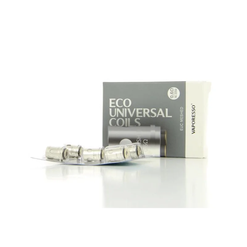 5x Verdampferköpfe ECO Universal Mesh 0.6 Ohm VaporessoLieferumfang: 5x Verdampferköpfe ECO Mesh 0.6 Ohm VaporessoThe ECO Universal Coil (EUC) is specially engineered to keep the sleeve while just replacing the EUC in a convenient way, making vaping affordable!The universal design makes it highly compatible. Get your EUC now!Using Tea Fiber keeps all the benefits of regular cotton but soaks in juice more evenly for a thicker cloud and consistent flavor. Combine that with the meshed coil and you’ll really be living in the clouds.Our patented CCELL (ceramic) coils give you what you need from Nic-Salts and CBD Oils.&nbsp;8234Vaporesso14,90&nbsp;CHFsmoke-shop.ch14,90&nbsp;CHF