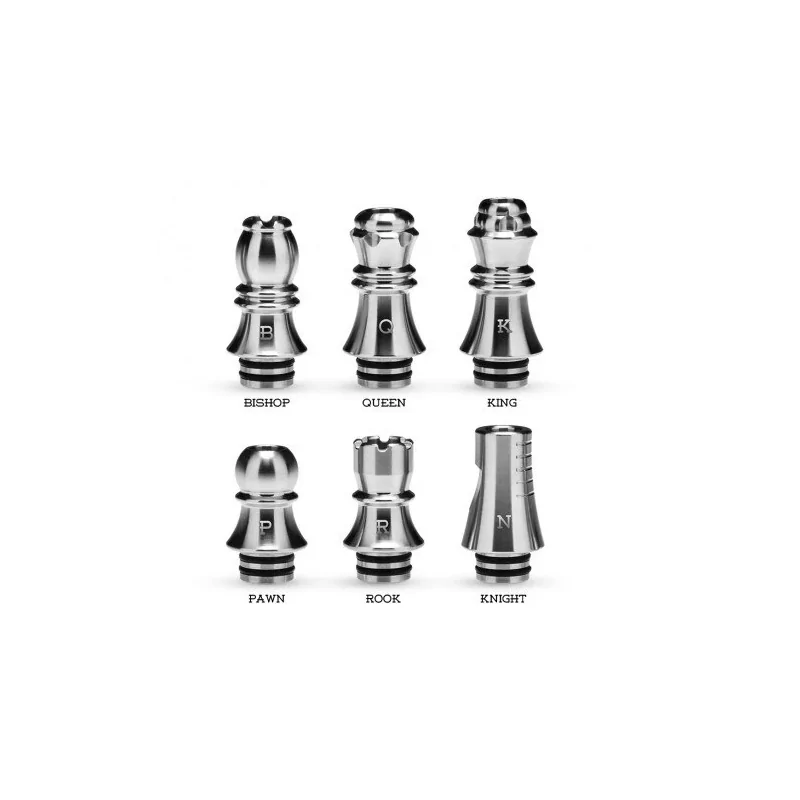 Kizoku Chess 510 Drip Tip - Schwarz / EdelstahlLieferumfang: 1x Kizoku Chess 510 Drip Tip Series Schwarz / Edelstahl vers. AusführungenKIZOKU Chess 510s sind Edelstahl-Tropfspitzen ausschließlich für MTL- und Niedrigtemperatur-Zerstäuber. Es gibt sie in vier verschiedenen, von Schachfiguren inspirierten Designs, die am besten auf Tanks und Klarsichtzerstäubern der alten Schule wie dem Nautilus Mini aussehen. Diese Spitzen haben eine schmale Bohrung, die ideal für einen verbesserten Halsschlag von Nic SaltLieferumfang: 1 Stück (Auswählbar)8779Kizoku1,50&nbsp;CHFsmoke-shop.ch1,50&nbsp;CHF
