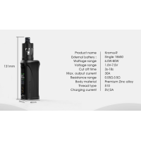 Kroma R 80W ink. Ajax Verdampfer Kit von InnokinLieferumfang: 1 x Kroma-R Box Mod1 x Ajax Verdampfer1 x USB-Kabel1 x Ersatzglas1 x Benutzerhandbuch1 x Garantiekarte(Betrieben mit 1x 18650 Batterie - nicht im Lieferumfang enthalten) 8925Innokin49,90 CHFsmoke-shop.ch49,90 CHF