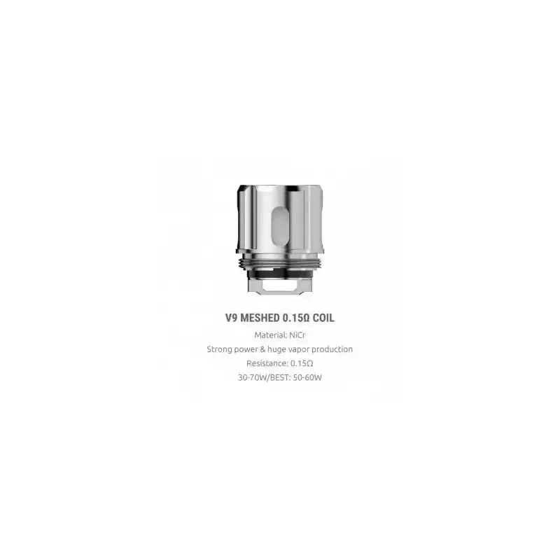 SMOK TFV9 0,15 Ohm V9 Mesh Heads Verdampferköpfe (5 Coils)Die SMOK TFV9 0,15Ohm Mesh Coils wurden speziell für den TFV9 Tank Verdampfer entwickelt und bringen einen guten Geschmack und große Wolken zustande. Die Coils werden im 5er Pack geliefert. Technische DatenMaterial: NiCr MeshWiderstand: 0,15OhmLeistungsbereich: 30W – 70W (Best: 50W – 60W) Lieferumfang5x SMOK TFV9 Coils9790Smoketech15,90 CHFsmoke-shop.ch15,90 CHF SMOK TFV9 0,15 Ohm V9 Mesh Heads Verdampferköpfe (5 Coils)Die SMOK TFV9 0,15Ohm Mesh Coils wurden speziell für den TFV9 Tank Verdampfer entwickelt und bringen einen guten Geschmack und große Wolken zustande. Die Coils werden im 5er Pack geliefert. Technische DatenMaterial: NiCr MeshWiderstand: 0,15OhmLeistungsbereich: 30W – 70W (Best: 50W – 60W) Lieferumfang5x SMOK TFV9 Coils9790Smoketech15,90 CHFsmoke-shop.ch15,90 CHF