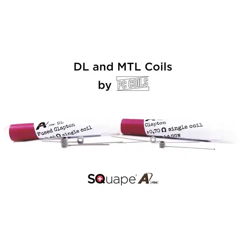 SQuape A[rise] DL Fused Claption Coils 0.45 (Vorgewickelt) - StattqualmEine Kooperation zwischen&nbsp;PC Coils&nbsp;und&nbsp;StattQualm. Wir bieten Ihnen zwei verschiedene&nbsp;Coils&nbsp;von PC Coils (MTL oder DL) für den&nbsp;SQuape A[rise]&nbsp;an. Diese sind unsere direkte Empfehlungen. Die Coils wurden von PC Coils speziell für den SQuape A[rise] von Hand hergestellt und sind von ausgesprochen hervorragender Qualität.&nbsp;PC Coils ist ein in Belgien ansässiges Handwerksunternehmen. Die Kooperation wuchs über eine lange Zeit und mit den beiden Coils für den SQuape A[rise] können wir zwei ausgezeichnete Coils für diesen RTA empfehlen. Beide Coils sind gegen den Uhrzeigersinn gedreht und passen hervorragend in das Deck des SQuape A[rise]. Die Geschmacks -und Dampfentwicklung entspricht absolut unseren Vorstellungen. Im SQ Vape Shop bieten wir weitere Coils von PC Coils an, welche Ihnen allenfalls ebenfalls gefallen werden.&nbsp;Das verwende Material für alle Coils ist Ni80:&nbsp;SQuape A[rise] MTL Coil: Clapton, 0.70ohm, 2.5mm Innendurchmesser, Windungen gegen Uhrzeigersinn (Inhalt 2 Coils)SQuape A[rise] DL Coil: Fused Clapton, 0.45ohm, 3.0mm Innendurchmesser, Windungen gegen Uhrzeigersinn (Inhalt 2 Coils)9839Stattqualm / Squape8,50&nbsp;CHFsmoke-shop.ch8,50&nbsp;CHF