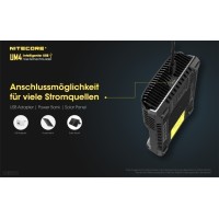 Nitecore UM4 - 4 Slot 2A - intelligentes USB LadegerätLieferumfang: 1x NiteCore UM4, 1x USB Kabel, Bedienungsanleitung in: Deutsch, Englisch, Spanisch, Französisch, Russisch, Italienisch und Rumänisch(USB Netzteil nicht im Lieferumfang)Der UM Serie mit LCD Anzeige ist ein neue auf Zukunft basierte Konzept Strategie von Nitecore.Nitecore verzichtete bei dem UM4 auf integriertes Netzteil und integrierte dem Ladegerät das *QC 2.0 (Quick Charge) am USB Eingang. Laden von Akkus bis eine Länge von 77mm z.B: Geschützte 20700/21700 Akkus, automatische Akku-Innenwiderstands Erkennung, Berechnung der geladenen Kapazität sowie Li-Ionen Akku Reaktivierung sind weitere sinnvolle Ergänzungen.4820Nitecore34,90 CHFsmoke-shop.ch34,90 CHF