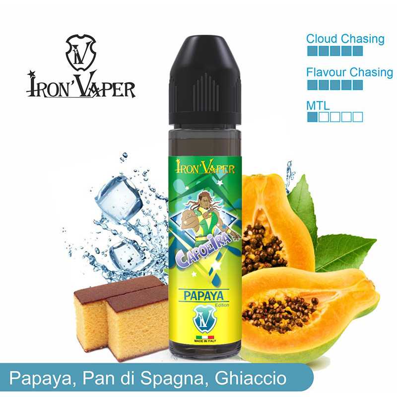 Capoeira Papaya 50ml Shortfill von Iron VaperLieferumfang: Capoeira Papaya 50ml Shortfill von Iron VaperDas Capoeira Papaya Shortfill von Iron Vaper ist ein Pan di Spagna, eine luftig - lockere Biskuitmasse, welche mit frischen und süssen Papayas vermischt wurde. So ist ein fruchtiger und doch leicht Kuchenartiger Geschmack entstanden. Dieser wurde noch mit einem Hauch von Koolada verfeinert, so kommt das Gebäck frisch aus dem Kühlschrank und schmeckt besonders gut.PG VG 30/7010500Iron Vaper aus Italien13,50 CHFsmoke-shop.ch13,50 CHF