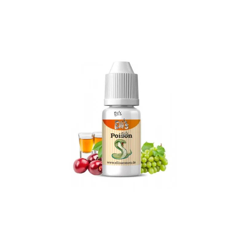 10 ml - Poison - Ellis Lebensmittel Aroma (DIY)Posion- Ellis Lebensmittel Aroma Geschmack:  Eine cremige Kirsche unterstützt von einer Trauben/Amaretto Note.10ml Flasche   1677Ellis Aromen6,40 CHFsmoke-shop.ch6,40 CHF