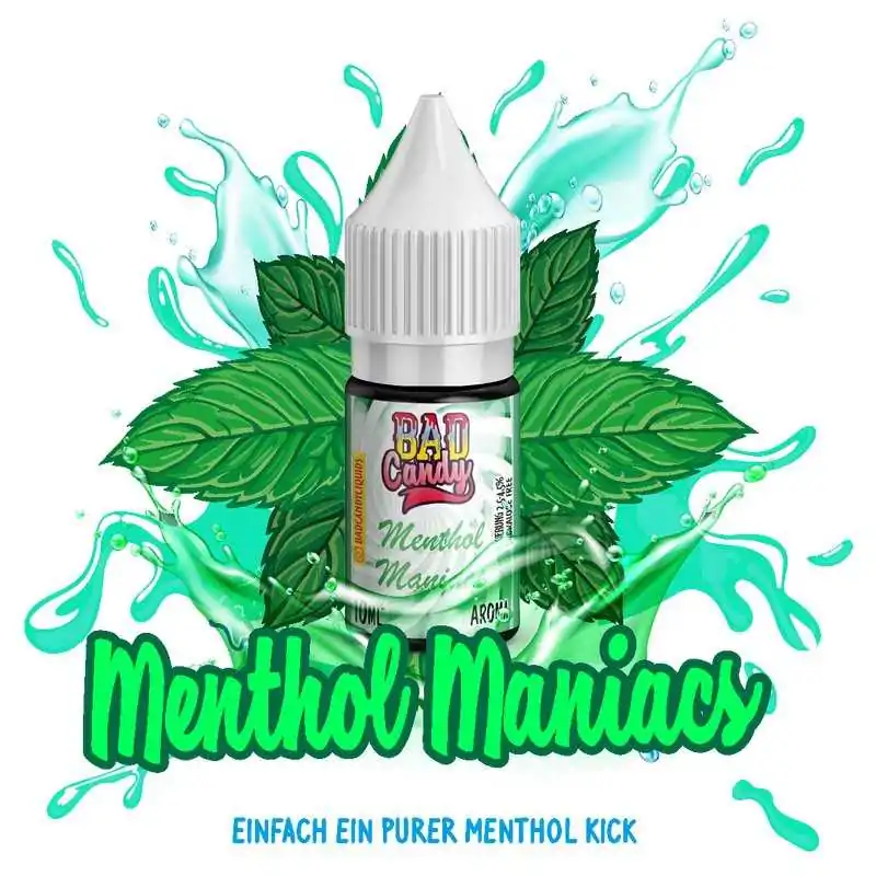 Menthol Maniacs - 10ml von Bad Candy - Aroma (DIY)Menthol Maniacs - 10ml von Bad Candy - Aroma (DIY)Beim Menthol Manicas entsteht der Geschmack eines frischen und minzigen Menthol Kicks.Aroma nie pur dampfenArtikeltypAromen-KonzentrateHerstellerBad CandyNatürlich100% NatürlichGeschmackCool, Frisch, Menthol, MinzeVerwendete AromenMentholInhaltsstoffeKünstliche Aromen, Naturidentische Aromen, Propylenglykol E1520FlaschenartPE-FlascheTrägerstoffPropylenglykolInhalt / Grösse10 mlHerkunftDeutschlandDosierung - Liquids ca. 8 %11102Bad Candy Vape Longfill4,50 CHFsmoke-shop.ch4,50 CHF Menthol Maniacs - 10ml von Bad Candy - Aroma (DIY)Menthol Maniacs - 10ml von Bad Candy - Aroma (DIY)Beim Menthol Manicas entsteht der Geschmack eines frischen und minzigen Menthol Kicks.Aroma nie pur dampfenArtikeltypAromen-KonzentrateHerstellerBad CandyNatürlich100% NatürlichGeschmackCool, Frisch, Menthol, MinzeVerwendete AromenMentholInhaltsstoffeKünstliche Aromen, Naturidentische Aromen, Propylenglykol E1520FlaschenartPE-FlascheTrägerstoffPropylenglykolInhalt / Grösse10 mlHerkunftDeutschlandDosierung - Liquids ca. 8 %11102Bad Candy Vape Longfill4,50 CHFsmoke-shop.ch4,50 CHF