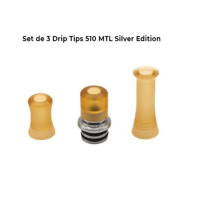 3 Drip Tips 510 MTL Silver Edition ver. FarbenReewape - 3 Drip Tips 510 MTL Silver EditionSet mit 3 verschieden geformten 510er Abtropfspitzen mit aufschraubbaren Spitzen. Passend auf alle 510 AnschlüsseThe Straight 510 drip tips are available in multiple variances and are ideal as a direct replacement for any 510 drip tip on any tank. featuring 2 O-rings to ensure a nice tight fit.11233Drip Tip7,90 CHFsmoke-shop.ch7,90 CHF