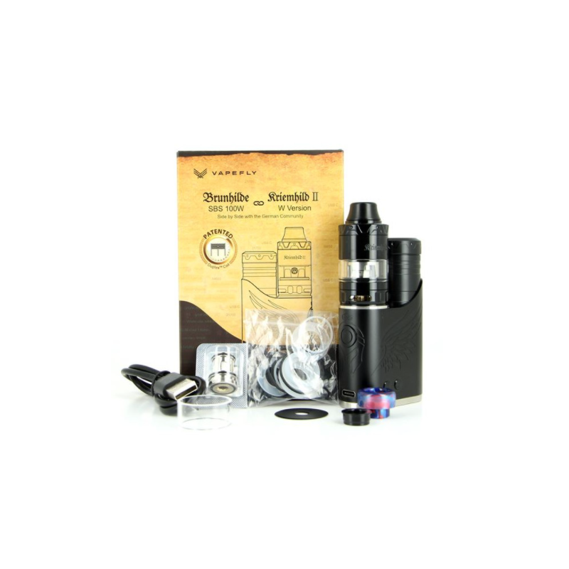 KIT BRUNHILDE SBS 100W (+ATO KRIEMHILD II 4ML) VAPEFLYKIT BRUNHILDE SBS 100W (+ATO KRIEMHILD II 4ML) VAPEFLYLieferumfang: 1 Brunhilde SBS 100W Box Mod1 Kriemhilde 2 Sub Ohm Tank Vaporizer1 K1 Duplex Coil 0.2 Ohm1 K2 Mesh Coil 0.3 Ohm1 810 Drip Tip1 510 Drip Tip Adapter1 spare glass 2ml1 18650 battery adapter1 spare part kit1 USB-C charging cable1 Garantiekarte1 BenutzerhandbuchHigh-End High-EndGerätetyp Kits &amp; PacksKits MediumKit-Typ Geregelte Boxen-KitsExterne Batterie Typ 1 BatterieBatterietyp 18650 / 20700 / 21700 (nicht enthalten)Nur Micro-USB-LadungMaximale Leistung 100WZugkraft DTLEinstellbarer Luftstrom JaFassungsvermögen (ml) 4 mlTankdurchmesser Ø 25 mmTank-Kompatibilität 25mm max.Nachfüllen TopTropfspitze Typ 810Anschluss 510Elektronische Schutzvorrichtungen Ja11297Vapefly84,90 CHFsmoke-shop.ch84,90 CHF