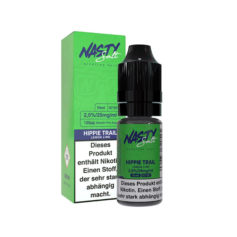 Nasty Salts - Hippie Trail - Nic Salt - 10ml - 20 mg/ml (Nikotinsalz)Lieferumfang:  1x 10ml Nasty Salts - Hippie Trail - Nic Salt - 10ml - 20 mg/ml (Nikotinsalz)GeschmackEine erfrischende Mischung aus saftigen Limetten und spritziger Zitrone.PG / VG 50/50E-Liquide 10ML / 20 mg / Nikotinsalz12267Nasty Juice6,90 CHFsmoke-shop.ch6,90 CHF
