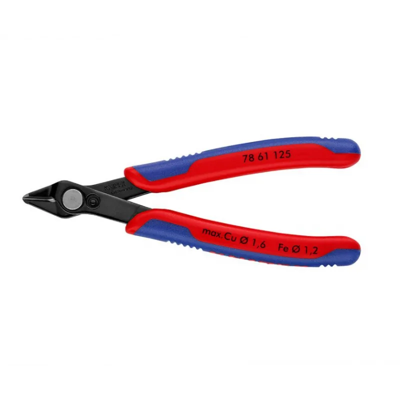 Drahtzange - Seitenschneider von KnipexLieferumfang: 1xSeitenschneider von KnipexDie Präzisionszange für feinste Schneidarbeiten ist ein hochwertiges Tool aus der Elektronik und Feinmechanik Branche. Es eignet sich hervorragend als Wickelwerkzeug und überzeugt mit Qualität und Langlebigkeit!Die Präzisionszange für feinste Schneidarbeiten ist ein hochwertiges Tool aus der Elektronik und Feinmechanik Branche. Es eignet sich hervorragend als Wickelwerkzeug und überzeugt mit Qualität und Langlebigkeit! Technische Detail zum Seitenschneider von Knipex Die Zange hat geschliffene, sehr scharfe Schneiden ohne Facetten und besteht aus INOX - Spezial-Werkzeugstahl.Die exakt geformten Spitzen durchtrennen auch anliegende Drähte ab 0.2 mm Durchmesser. Im Gelenk ist eine Edelstahlniete eingelassen. Die Schneiden wurden zusätzlich induktiv gehärtet was das Geheimnis ihrer Langlebigkeit ist.  Produkte Art:Wickel Werkzeug, SeitenschneiderModel:Electronic Super KnipsGesamtlänge:125 mmAusführung:brüniertTechnologie:DIN ISO 9654Schneidewert Draht (Hart)0.6 mmSchneidewert Draht (Mittel) 1.2 mmSchneidewert Draht (weich)1.6 mmGewicht: 0.046g 12313Knipex - Werkzeug22,90 CHFsmoke-shop.ch22,90 CHF