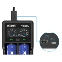 Xtar VC2SL - USB Ladegerät für Li-Ion Akkus inkl. USB-C KabelXtar VC2SL - Ladegerät für Li-Ion Akkus inkl. USB-C KabelUpgrade-Version des XTAR VC2S. Unter Beibehaltung aller Funktionen des VC2S verwendet der VC2SL einen USB-C-Eingang und kann geschützte 21700-Akkus laden.Das moderne aufgeräumte LCD Bildschirm liefert auf den ersten Blick die wichtigsten Kennzahlen wie Akku-Typ, Ladestrom und Spannung der Akkus. Status-Anzeige zu aufgeladener Kapazität, Ladestrom und Innenwiderstand der Akkus werden durch Drücken der Soft Taste angezeigt.Der VC2SL von Xtar ist ein intelligente, voll automatisch funktionierende Ladegerät.Automatisches Abschalten bei vollgeladenen Akkus sowie unabhängig voneinander funktionierende Ladeschächte gehört zum Standard&nbsp;aller XTAR Ladegeräten.&nbsp;&nbsp;Ladestrom von bis zu 2x 1A werden durch Messen des Wiederstandes automatisch eingestellt und von den VC2SL fortlaufend optimiert.&nbsp;Das Aufladen&nbsp;von NIMH/NICd Akkus sowie USB Ausgang (5V 1A) ist eine&nbsp;sinnvolle Ergänzung von Xtar VC2SL Ladegerät.Folgende Lithium-Ionen-Akkus können mit dem Xtar VC2SL geladen werden:Li-Ionen:&nbsp;10440 / 14500 / 14650 / 16340 / 17335 / 17500 / 17670 / 18350 / 18490 / 18500 / 18650 / 18700 / 22650 / 25500 / 26650 / 20700 / 21700Laden der 32650 Akkus nicht möglich.3.6V&nbsp;/ 3.7V Li-ion / IMR / INR / ICR.NIMH/NiCd:&nbsp;AAAA / AAA / AA / A / SC / C;&nbsp; Ni-MH / Ni-Cd&nbsp;XTAR VC2SL Produktinformationen:&nbsp;Laden von Li-Ionen&nbsp;und NIMH Akkus, wobei beide Ladeschächte unabhängig voneinander funktionieren und das Laden von zwei unterschiedlichen Akkutypen möglich machen.Ladestrom Auswahl erfolgt nach Prüfung des Innenwiderstandes&nbsp;automatisch. max. Ladestrom 2A auf einen Schacht oder max. 1A pro LadeschachtIntegrierter USB-Ausgang mit Power-Path-Management-System ermöglicht es Ihnen, zwei Akkus&nbsp;und das externe Gerät gleichzeitig aufzuladen, während die Stromversorgung angeschlossen ist!LCD Anzeige mit Akku-Typ, Ladestrom und Spannung der Akkus&nbsp;unabhängig voneinander.Power-Bank Funktion mit Akkustatus Anzeige, um Tiefentladen der Akkus zu vermeidenAutomatische Auswahl des Ladeverfahrens. TC-CC-CV für Li-Ion und Impuls für NIMH AkkusXTAR aktuelle Pufferung&nbsp;Ladetechnik schützt die Akkus&nbsp;von hohen&nbsp;Stromschwankungen&nbsp;während des Ladevorgangs0V Aktivierungsfunktion, um zu tief entladene Akkus zu rettenDas Xtar VC2SL kann mit jeden beliebigen 5V USB Adapter betrieben werden, empfohlen 5V 2,1A. (passender Adapter Artikel-Nr.&nbsp;400609)"Soft Start" Funktion, vermeidet Akkuschäden, die durch Stromstoß entstehen könnenIC Temperaturüberwachung, um&nbsp;Überhitzung&nbsp;zu vermeidenVerpolungs-&nbsp;und KurzschlussschutzLade-Stopp-Automatik, Ladevorgang stoppt automatisch bei vollem Akku. Wiederaufnahme des Ladevorgangs bei unter 3,9VDreistufiger Lade-AlgorithmusLadeverfahren TC, CC&nbsp;CVKompakte Größe12360Xtar Charger19,90&nbsp;CHFsmoke-shop.ch19,90&nbsp;CHF