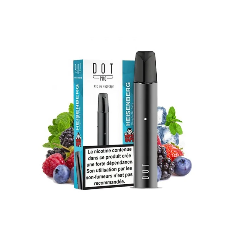 Pack Heisenberg 20mg - Dot Pro 20mg - Dot Pro - Vampire Vape - PodverdampferPack Heisenberg 20mg - Dot Pro 20mg - Dot Pro - Vampire Vape - PodverdampferDer Dot Pro ist ein Pod, der von einer 350mAh-Batterie mit einer Kapazität von 5,7W angetrieben wird.Dieser Pod erreicht die volle Ladung in nur 45 Minuten und bietet so ein nachhaltigeres Dampfen.Das Dot Pro Pod System von Vampire Vape ist speziell für Umsteiger auf die E-Zigarette konzipiert und vernachlässigt dabei in keinster Weise ein exzellentes Geschmackserlebnis und Leistung. Mit der Dot Pro ist ein perfektes Dampfvergnügen garantiert.Das Design ist schlicht gehalten. Das abgerundete Gehäuse ist super ergonomisch und schmiegt sich angenehm in die Handfläche. In Kombination mit den einfach zu benutzenden, mit 2ml E-Liquid vorgefüllten Pods, bekommen Sie das perfekte Einsteigergerät.Die Pods werden durch zwei superstarke Magneten in dem Gehäuse des Akkuträgers festgehalten. Sie verfügen über die speziell für die Dot Pro entwickelten Honeycomb Mesh Coils. Mesh Coils verfügen über ein deutlich optimiertes Geschmackserlebnis, dank der größeren Oberfläche, die sie gegenüber herkömmlichen Coils bieten. Bisher fanden Mesh Coils in keinem Pre-Filled Pod System Anwendung und macht die Vampire Vape Dot Pro zum Pionier auf diesem Gebiet. Der integrierte 350mAh Akku verfügt über ausreichend Leistung, um die integrierten 1.1 Ohm Mesh Coils zu befeuern. Ist er einmal leer, lässt er sich in nur 45 Minuten wieder vollständig über das mitgelieferte USB-Ladekabel wieder flott machen.Daten:Kompaktes, ergonomisches DesignMaße Gerät:&nbsp; 90 x 20 mm (ohne Pod)Maße Pod:&nbsp; 45 x 20 mmGewicht:&nbsp; 18 g (ohne Pod)Ausgangsleistung:&nbsp; 2.5 V / 5.7 WAkkuleistung:&nbsp; 350 mAh Lithium-Ion (integriert)Mit einer vollen Akkuladung sind ungefähr 450 Züge möglich (je nach Dampfverhalten und Zuglänge)Wechselbare Pods mit Honeycomb Mesh Coil in diversen Geschmacksrichtungen (separat erhältlich)Tankvolumen Pod:&nbsp; 2 mlNikotinsalz als Nikotin BasisNikotingehalt:&nbsp; 20mg/mlAuslaufsichere KonstruktionMagnetische Pod-VerbindungLED-Anzeige (Ladevorgang und Akkustandsanzeige)ZugautomatikZugtechnik:&nbsp; MTL (Mund-zu-Lunge)Laden:&nbsp; Micro-USB (DC 5V / 1A)Ladezeit:&nbsp; 45 Minuten SchnellladefunktionGeliefert mit Patrone Heisenberg 20mg 50/50 PG /VGLieferumfang1 Pod1 Patrone 20mgEigenschaften&nbsp;Marke: Vampire VapeHerstellung: Vereinigtes KönigreichNikotinstärke: 20mgGeschmackstyp: FruchtigFormat: Ecigarette Pod12430Vampire Vape5,90&nbsp;CHFsmoke-shop.ch5,90&nbsp;CHF