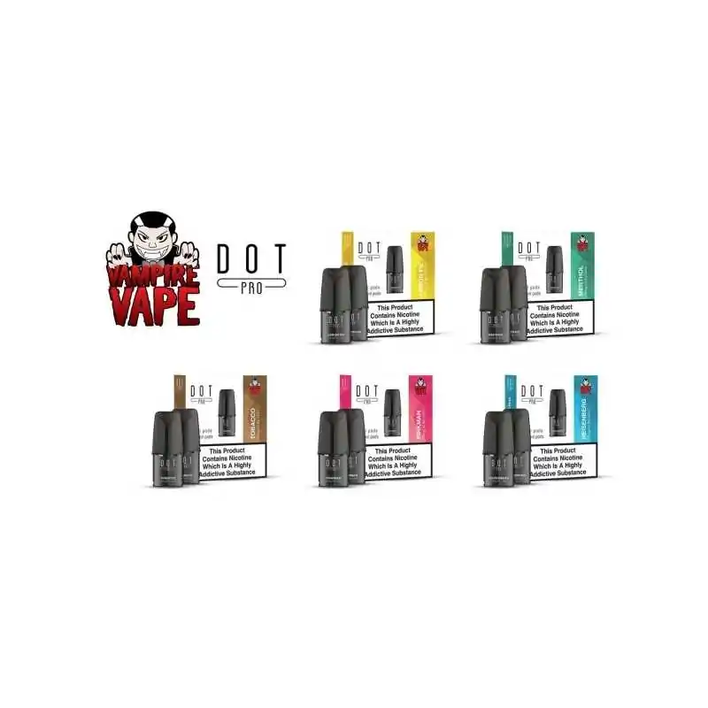 Dot Pro Nic Salt Vampire Vape 20mg - (2-er Pack) vers. GeschmacksrichtungenLieferumfang:Dot Pro Nic Salt Vampire Vape 20mg - (2-er Pack) vers. GeschmacksrichtungenDie Dot Pro Pods von Vampire Vape mit 2 ml Inhalt sind mit Nikotinsalz mit 20 mg/ml gefüllt. Erhältlich sind die Pod sind verschiedenen Geschmacksrichtungen.Die Pods zum Dot Pro Kit von Vampire Vape sind in verschiedenen Geschmacksrichtungen erhältlich. Vampire Vape hat die Kartuschen mit 2 ml Liquid mit 20 mg/ml Nikotinsalz vorgefüllt. So sind die Pods schnell einsatzbereit. Im Inneren der Pod ist ein 1.1 Ohm Coil fest verbaut, dieser ermöglicht ein MTL Zugverhalten.HeisenbergDer Heisenberg Pod hat ein Füllvolumen von 2 ml und ist mit 20 ml/ml Nikotinsalzliquid vorgefüllt. Heisenberg besteht aus Zuckerwatte, Blaubeeren, Bonbons, grünem Apfel, Anis sowie etwas Spearmint und bietet so ein aussergewöhnliches Geschmackserlebnis.PinkmanPinkman ist eine Fruchtmischung, die ihresgleichen sucht. Dabei wurden Zitrusfrüchte wie Zitrone und Limetten mit Wassermelone und sauren Stangen vermischt, um ein einmaliges Dampferlebnis zu bieten.TobaccoDer Tobacco Pod bietet den Geschmack eines traditionellen Tabak. Dieser wird von einer cremigen Mandelnote noch zusätzlich unterstützt.MentholIm Menthol Pod befindet sich ein kühles Menthol mit einem erfrischenden und leicht süsslichen Minzegeschmack.Lemon PieDer Lemon Pier Pod ist mit einem leckeren Dessertgeschmack gefüllt. Hier wurde ein klassischer Zitronenkuchen zu einem exzellenten Liquid gemischt.12452Vampire Vape4,00 CHFsmoke-shop.ch4,00 CHF Dot Pro Nic Salt Vampire Vape 20mg - (2-er Pack) vers. GeschmacksrichtungenLieferumfang:Dot Pro Nic Salt Vampire Vape 20mg - (2-er Pack) vers. GeschmacksrichtungenDie Dot Pro Pods von Vampire Vape mit 2 ml Inhalt sind mit Nikotinsalz mit 20 mg/ml gefüllt. Erhältlich sind die Pod sind verschiedenen Geschmacksrichtungen.Die Pods zum Dot Pro Kit von Vampire Vape sind in verschiedenen Geschmacksrichtungen erhältlich. Vampire Vape hat die Kartuschen mit 2 ml Liquid mit 20 mg/ml Nikotinsalz vorgefüllt. So sind die Pods schnell einsatzbereit. Im Inneren der Pod ist ein 1.1 Ohm Coil fest verbaut, dieser ermöglicht ein MTL Zugverhalten.HeisenbergDer Heisenberg Pod hat ein Füllvolumen von 2 ml und ist mit 20 ml/ml Nikotinsalzliquid vorgefüllt. Heisenberg besteht aus Zuckerwatte, Blaubeeren, Bonbons, grünem Apfel, Anis sowie etwas Spearmint und bietet so ein aussergewöhnliches Geschmackserlebnis.PinkmanPinkman ist eine Fruchtmischung, die ihresgleichen sucht. Dabei wurden Zitrusfrüchte wie Zitrone und Limetten mit Wassermelone und sauren Stangen vermischt, um ein einmaliges Dampferlebnis zu bieten.TobaccoDer Tobacco Pod bietet den Geschmack eines traditionellen Tabak. Dieser wird von einer cremigen Mandelnote noch zusätzlich unterstützt.MentholIm Menthol Pod befindet sich ein kühles Menthol mit einem erfrischenden und leicht süsslichen Minzegeschmack.Lemon PieDer Lemon Pier Pod ist mit einem leckeren Dessertgeschmack gefüllt. Hier wurde ein klassischer Zitronenkuchen zu einem exzellenten Liquid gemischt.12452Vampire Vape4,00 CHFsmoke-shop.ch4,00 CHF