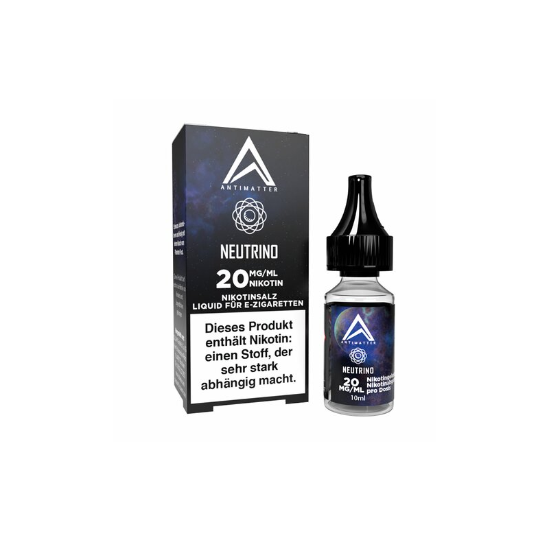 Antimatter - Neutrino - 10ml - 20mg/ml (Nikotinsalz)Lieferumfang: 1x Antimatter - Neutrino - 10ml - 20mg/ml (Nikotinsalz)GeschmackSchwarze Johannisbeere und Honig mit einem Hauch vom Planeten Frost.Liquidtyp:FertigliquidHerkunft:DeutschlandFlasche:PET Flasche mit Tropfaufsatz und kindersicherem Verschluss 10ml PET Flasche 12700Antimatter5,00 CHFsmoke-shop.ch5,00 CHF