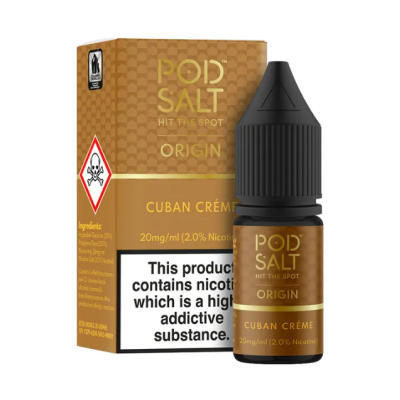 Pod Salt Fusion Origin - Cuban Creme 10ml - 20mgEine einzigartige Variante des klassischen kubanischen Tabaks. Genießen Sie die Noten der allerbesten handgefertigten Zigarren, mit reichhaltigen und formschönen Aromen und einem zarten Hauch von süßer Vanillecreme.- Geschmacksprofil: Tabak, Lakritze- Inhalt: 10ml- Nikotinstärke: 11mg / 20mg- Mischungsverhältnis: 50VG/50PG- Empfohlen zur Verwendung mit: XROS Nano, Drag Q, Caliburn A2SFür das beste Pod Salt-Erlebnis empfehlen wir den MTL-Stil und jedes Gerät mit niedriger Wattzahl (10-20 Watt), mittlerem bis engem Zug und einem Widerstand von 0,8-1,2 Ohm.Pod Salt Origin - Cuban Creme 10ml - 20mgMit einem Nikotingehalt von 20mg/ml ist wenig Dampf erforderlich um den Nikotinbedarf zu befriedigen. Das Nikotinsalz ermöglicht einen viel sanfteren Throat Hit als regulär. Diese Kombination ist optimal für Podsystem und MTL-Verdampfer!Pod Salt repliziert die in Tabakblättern natürlich vorkommenden Nikotinsalze, um ein perfekt glattes Erlebnis mit minimaler Rachenreizung zu erzielen. Mit Nikotinsalzen wird das Nikotin schneller absorbiert und bleibt länger erhalten, um ein höheres Maß an Zufriedenheit zu erzielen als mit herkömmlichen Nikotin-E-Flüssigkeiten.Diese Kombination von Faktoren hilft mehr Rauchern beim Übergang vom Tabakkonsum, und auch viele derzeitige Vaper stellen den Wechsel ein. Stealth-Vaping war noch nie einfacher oder befriedigender.Inhalt: 10 mlNikotingehalt: 20 mgMischverhältnis: 50% PG / 50% VGInhaltstoffe: Propylenglykol, pflanzliches Glyzerin, Aromen, Nikotin13402Pod Salt - Nikotinsaltz6,90 CHFsmoke-shop.ch6,90 CHF