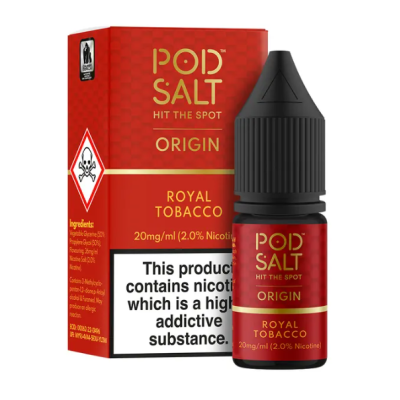 Pod Salt Origin - Royal Tobacco 10ml - 20mgDieser weiche Tabak für die raffinierte Palette ist gut abgerundet und leicht. Reichlich hervorgehoben durch leichtes Karamell, das mit jedem Zug süße Noten bietet.- Geschmacksprofil: Tabak, Lakritze- Inhalt: 10ml- Nikotinstärke: 11mg / 20mg- Mischungsverhältnis: 50VG/50PG- Empfohlen zur Verwendung mit: XROS Nano, Drag Q, Caliburn A2SFür das beste Pod Salt-Erlebnis empfehlen wir den MTL-Stil und jedes Gerät mit niedriger Wattzahl (10-20 Watt), mittlerem bis engem Zug und einem Widerstand von 0,8-1,2 Ohm.Pod Salt Origin - Royal Tobacco 10ml - 20mgMit einem Nikotingehalt von 20mg/ml ist wenig Dampf erforderlich um den Nikotinbedarf zu befriedigen. Das Nikotinsalz ermöglicht einen viel sanfteren Throat Hit als regulär. Diese Kombination ist optimal für Podsystem und MTL-Verdampfer!Pod Salt repliziert die in Tabakblättern natürlich vorkommenden Nikotinsalze, um ein perfekt glattes Erlebnis mit minimaler Rachenreizung zu erzielen. Mit Nikotinsalzen wird das Nikotin schneller absorbiert und bleibt länger erhalten, um ein höheres Maß an Zufriedenheit zu erzielen als mit herkömmlichen Nikotin-E-Flüssigkeiten.Diese Kombination von Faktoren hilft mehr Rauchern beim Übergang vom Tabakkonsum, und auch viele derzeitige Vaper stellen den Wechsel ein. Stealth-Vaping war noch nie einfacher oder befriedigender.Inhalt: 10 mlNikotingehalt: 20 mgMischverhältnis: 50% PG / 50% VGInhaltstoffe: Propylenglykol, pflanzliches Glyzerin, Aromen, Nikotin13402Pod Salt - Nikotinsaltz6,90 CHFsmoke-shop.ch6,90 CHF