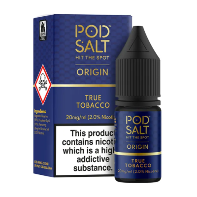 Pod Salt Fusion Origin - True Tobacco 10ml - 20mgDer authentischste Tabakgeschmack, den es gibt, ist ein Muss für Tabakkenner. Vollmundig und robust, genießen Sie warme, natürliche erdige Töne mit einem Hauch von Süße. Ideal für starke Raucher.- Geschmacksprofil: Tabak, Lakritze- Inhalt: 10ml- Nikotinstärke: 11mg / 20mg- Mischungsverhältnis: 50VG/50PG- Empfohlen zur Verwendung mit: XROS Nano, Drag Q, Caliburn A2SFür das beste Pod Salt-Erlebnis empfehlen wir den MTL-Stil und jedes Gerät mit niedriger Wattzahl (10-20 Watt), mittlerem bis engem Zug und einem Widerstand von 0,8-1,2 Ohm.Pod Salt Origin - True Tobacco 10ml - 20mgMit einem Nikotingehalt von 20mg/ml ist wenig Dampf erforderlich um den Nikotinbedarf zu befriedigen. Das Nikotinsalz ermöglicht einen viel sanfteren Throat Hit als regulär. Diese Kombination ist optimal für Podsystem und MTL-Verdampfer!Pod Salt repliziert die in Tabakblättern natürlich vorkommenden Nikotinsalze, um ein perfekt glattes Erlebnis mit minimaler Rachenreizung zu erzielen. Mit Nikotinsalzen wird das Nikotin schneller absorbiert und bleibt länger erhalten, um ein höheres Maß an Zufriedenheit zu erzielen als mit herkömmlichen Nikotin-E-Flüssigkeiten.Diese Kombination von Faktoren hilft mehr Rauchern beim Übergang vom Tabakkonsum, und auch viele derzeitige Vaper stellen den Wechsel ein. Stealth-Vaping war noch nie einfacher oder befriedigender.Inhalt: 10 mlNikotingehalt: 20 mgMischverhältnis: 50% PG / 50% VGInhaltstoffe: Propylenglykol, pflanzliches Glyzerin, Aromen, Nikotin13405Pod Salt - Nikotinsaltz6,90 CHFsmoke-shop.ch6,90 CHF