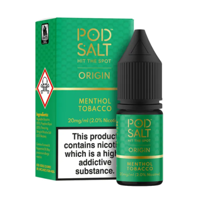 Pod Salt Fusion - Origin - Menthol Tobacco 10ml - 20mgDieser Tabak erinnert an die Mentholzigarette und schmeckt genau wie die handgerollten Aromen, die Sie so lieben, mit einer erfrischenden Mentholbrise, um die wärmsten Geschmäcker zu kühlen. Perfekt für alle, die vom Rauchen zum Dampfen übergehen.- Geschmacksprofil: Tabak, Lakritze- Inhalt: 10ml- Nikotinstärke: 11mg / 20mg- Mischungsverhältnis: 50VG/50PG- Empfohlen zur Verwendung mit: XROS Nano, Drag Q, Caliburn A2SFür das beste Pod Salt-Erlebnis empfehlen wir den MTL-Stil und jedes Gerät mit niedriger Wattzahl (10-20 Watt), mittlerem bis engem Zug und einem Widerstand von 0,8-1,2 Ohm.Pod Salt Origin - Menthol Tobacco 10ml - 20mgMit einem Nikotingehalt von 20mg/ml ist wenig Dampf erforderlich um den Nikotinbedarf zu befriedigen. Das Nikotinsalz ermöglicht einen viel sanfteren Throat Hit als regulär. Diese Kombination ist optimal für Podsystem und MTL-Verdampfer!Pod Salt repliziert die in Tabakblättern natürlich vorkommenden Nikotinsalze, um ein perfekt glattes Erlebnis mit minimaler Rachenreizung zu erzielen. Mit Nikotinsalzen wird das Nikotin schneller absorbiert und bleibt länger erhalten, um ein höheres Maß an Zufriedenheit zu erzielen als mit herkömmlichen Nikotin-E-Flüssigkeiten.Diese Kombination von Faktoren hilft mehr Rauchern beim Übergang vom Tabakkonsum, und auch viele derzeitige Vaper stellen den Wechsel ein. Stealth-Vaping war noch nie einfacher oder befriedigender.Inhalt: 10 mlNikotingehalt: 20 mgMischverhältnis: 50% PG / 50% VGInhaltstoffe: Propylenglykol, pflanzliches Glyzerin, Aromen, Nikotin13407Pod Salt - Nikotinsaltz6,90 CHFsmoke-shop.ch6,90 CHF