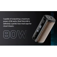 iStick i80 VW Mod von Eleaf - Box ModDer Eleaf iStick i80 Mod ist perfekt für Dampfer, die nach einem Gerät suchen, das sowohl leistungsstark als auch kompakt ist. Es verfügt über einen 3000mAh eingebauten Akku, der eine riesige Kapazität hat und bedeutet, dass Sie in der Lage sein werden, für länger zu verdampfen, bevor Sie aufladen müssen. Dank des Leistungsbereichs von 1 - 80W unterstützt er sowohl den MTL (Mouth To Lung) als auch den DTL (Direct To Lung) Vaping-Stil. Außerdem bedeutet der 510er Anschluss, dass Sie diesen Mod mit den meisten Tanks kombinieren können.Eigenschaften:1 - 80W einstellbare Leistung3000mAh Eingebauter AkkuMTL &amp; DTL VerdampfenVariable WattzahlIntelligenter ModusMit zwei Modi können Sie wählen, wie Ihr iStick i80 Mod funktioniert, egal ob Sie eine DTL-Inhalation mit großen Wolken oder ein diskreteres MTL-Vapen bevorzugen. Der Smart-Modus findet die beste Einstellung für die von Ihnen verwendete Spule, so dass Sie sich nicht mit den Einstellungen herumschlagen müssen. Wenn Sie jedoch lieber mehr Kontrolle über Ihr Dampfen haben möchten, können Sie im Modus "Variable Wattage" die für Sie geeignete Leistungsstufe wählen.Der Einschaltknopf, der sich dank des ergonomischen Designs intuitiv bedienen lässt, befindet sich auf der Vorderseite des Mods. Darunter befinden sich zwei Navigationstasten und ein OLED-Farbbildschirm, mit dem sich alle anpassbaren Einstellungen, die der Smart Chip des iStick i80 bietet, leicht einstellen lassen. Darüber hinaus bedeutet das USB-C-Schnellladekabel, dass Sie weniger Zeit mit Warten und mehr Zeit mit dem Dampfen verbringen.EnthältEleaf iStick i80 Vape ModUSB-C-LadekabelBenutzerhandbuch13987Esmoka/Eleaf31,40 CHFsmoke-shop.ch31,40 CHF