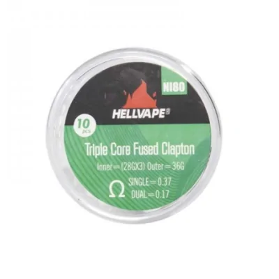NI80 Triple Core Fused Claptons Coils pre-built (10 Stück) - HellvapeEin einzigartiges Dampferlebnis mit hoher Geschmacksentwicklung.Hergestellt aus 80 Nickel.Innen 28GX3.Durchmesser 3mm.Außen 36GEinzel 0.37ΩZweifach 0,17ΩGroße Langlebigkeit.Schachtel mit 10 Spulen.14039Hellvape11,90 CHFsmoke-shop.ch11,90 CHF