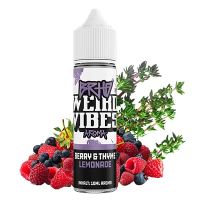 BRHD - 10 ml Weird Vibes - Berry & Thyme Lemonade LongfillLieferumfang: BRHD - 10 ml Weird Vibes - Berry & Thyme Lemonade Longfill GeschmackDas Longfill-Aroma Weird Vibes Berry & Thyme des deutschen Herstellers Barehead ist eine Mischung aus hausgemachter Limonade mit Waldbeeren und einem Hauch Thymian.Liquidtyp:Longfill AromaTPD 2021:TPD 2021 konformHerkunft:DeutschlandFlasche:60ml Chubby FlascheInhaltsstoffe:Glycerin, Propylenglykol (E1520), AromenReifezeit:2 - 4 Tage14321Bare Head Liquids12,90 CHFsmoke-shop.ch12,90 CHF BRHD - 10 ml Weird Vibes - Berry & Thyme Lemonade LongfillLieferumfang: BRHD - 10 ml Weird Vibes - Berry & Thyme Lemonade Longfill GeschmackDas Longfill-Aroma Weird Vibes Berry & Thyme des deutschen Herstellers Barehead ist eine Mischung aus hausgemachter Limonade mit Waldbeeren und einem Hauch Thymian.Liquidtyp:Longfill AromaTPD 2021:TPD 2021 konformHerkunft:DeutschlandFlasche:60ml Chubby FlascheInhaltsstoffe:Glycerin, Propylenglykol (E1520), AromenReifezeit:2 - 4 Tage14321Bare Head Liquids12,90 CHFsmoke-shop.ch12,90 CHF