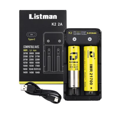 Ladegerät - K2 2A USB Type-C von Listman (USB C)Ladegerät - K2 2A USB Type-C von Listman (USB C) Listman K2 2A Akku-Ladegerät zum Aufladen von 2 Akkus (nicht mitgeliefert) 18650, 21700, 26650, 32650, etc.Aufladbar über das USB Type-C-Kabel (im Lieferumfang enthalten).2 LED-Anzeigen auf der Vorderseite des Ladegeräts zeigen den Ladezustand des Akkus an. 14707Listman 14,90 CHFsmoke-shop.ch14,90 CHF Ladegerät - K2 2A USB Type-C von Listman (USB C)Ladegerät - K2 2A USB Type-C von Listman (USB C) Listman K2 2A Akku-Ladegerät zum Aufladen von 2 Akkus (nicht mitgeliefert) 18650, 21700, 26650, 32650, etc.Aufladbar über das USB Type-C-Kabel (im Lieferumfang enthalten).2 LED-Anzeigen auf der Vorderseite des Ladegeräts zeigen den Ladezustand des Akkus an. 14707Listman 14,90 CHFsmoke-shop.ch14,90 CHF