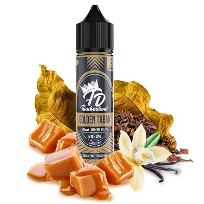 Flaschendunst - Golden Tabak - Liquid Longfill - 20 ml (DIY)LIEFERUMFANG20ml&nbsp;Flaschendunst AromaGeschmack:Golden Tabak aus der MTL-Line von Flaschendunst ist eine Komposition aus verschiedenen Tabaksorten, welche mit Butterscotch veredelt wurde.Inhaltstoffe:&nbsp;Propylenglycol (PG) E1520 (Ph. Eur.), VG, natürliche/naturidentische Aromastoffe, Ethanol&nbsp;Mischungsverhältnis:&nbsp;70/30Flasche:&nbsp;20ml in 100ml Chubby Gorilla FlascheAnwendung:&nbsp; bis zum Rand mit gewünschter Base auffüllen&nbsp;Reifezeit: 7-8 Tage14334Flaschendunst Liquids und Aromen9,90&nbsp;CHFsmoke-shop.ch9,90&nbsp;CHF