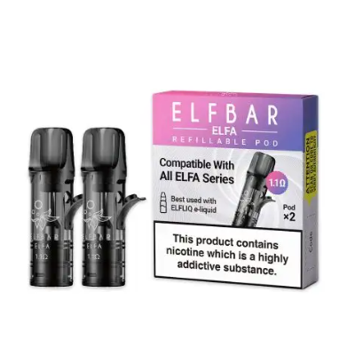 Elfbar ELFA Pods - leere Nachfüll Kartuschen von Elf Bar (2 Pods)die ELFA Pro Prefilled Pods empty ist ein wiederauffüllbarer leerer Pod für die Elfa SticksLieferumfang: 2 Pods Konzeptiert für Elfliq Liquids oder andere Nic Salt Liquids1.1 Ohm Mesh CoilSeitliche Befüllung des Podsdie Elfa Refillable Pods passen auf die Elfa Pro sowie auch auf den Elfa Stick V1 und umgekehrt15346Elf Bar - Disposable Pods11,90 CHFsmoke-shop.ch11,90 CHF