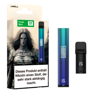 Uwell GABRIEL DF600 Pod System + 1 Pod - 600 Puffs (USB-C - Aufladbar)Uwell Gabriel DF600 Einweg Vape EINLEITUNGUwell Gabriel BH600 Disposable Vape hat eine 1.2ohm Heizspirale, die glatten und geschmackvollen Dampf mit 600 Zügen pro Vape gibt. Die 20mg Nikotinstärke sorgt für einen befriedigenden Zug. Mit einer Kapazität von 2 ml können Sie lange dampfen. Außerdem wird der 400mAh-Akku durch die Typ-C-Ladung schnell wieder aufgeladen. Gefertigt aus Edelstahl und PC-Materialien, ist es stark und stilvoll. Das fließende Licht Design fügt Spaß zu Ihrem vaping. Auch die abnehmbare Pod-Design macht es einfach zu ersetzen und zu pflegen. Ich glaube, dass mit seiner hervorragenden Qualität und Leistung, wird es Sie glücklich machen. Genießen Sie Ihr Dampfen mit Uwell Gabriel BH600 Disposable Vape!15610Uwell 4,50 CHFsmoke-shop.ch4,50 CHF