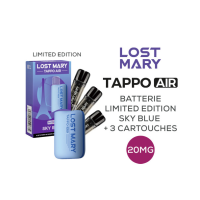 Tappo Air Blue Sky Blue Edition 2024 + 3 Pods - 20MG Lost Mary - USB-CDie Batterie Limited Edition 2024 Tappo Air Lost Mary kommt in einem neuen Paket mit einem außergewöhnlichen Angebot!Finden Sie die Limited Edition 2024 Tappo Air Batterie (Farbe Blue Green) mit 750mAh in einem Entdeckungspaket mit 3 vorgefüllten 2mL Tappo Patronen in 20mg zu einem reduzierten Preis. Das perfekte Paket, um sich auf bevorstehende Sportereignisse vorzubereiten!Geschmack: Fr aise Framboise, Peche Glacee, USA Mix15625Elf Bar - Disposable Pods16,90 CHFsmoke-shop.ch16,90 CHF