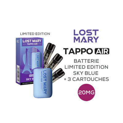 Tappo Air Blue Sky Blue Edition 2024 + 3 Pods - 20MG Lost Mary - USB-CDie Batterie Limited Edition 2024 Tappo Air Lost Mary kommt in einem neuen Paket mit einem außergewöhnlichen Angebot!Finden Sie die Limited Edition 2024 Tappo Air Batterie (Farbe Blue Green) mit 750mAh in einem Entdeckungspaket mit 3 vorgefüllten 2mL Tappo Patronen in 20mg zu einem reduzierten Preis. Das perfekte Paket, um sich auf bevorstehende Sportereignisse vorzubereiten!Geschmack: Fr aise Framboise, Peche Glacee, USA Mix15625Elf Bar - Disposable Pods16,90 CHFsmoke-shop.ch16,90 CHF