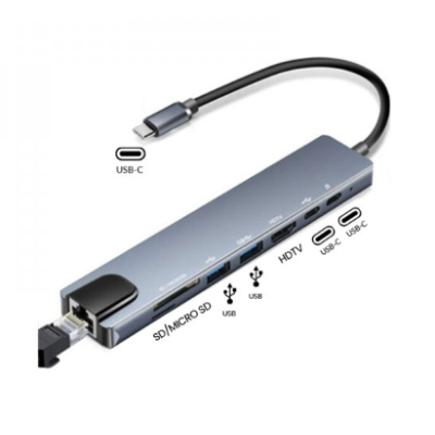 Portable Docking Station USB-C to HDTV 8 in 1 - T481Portable Docking Station USB-C to HDTV 8 in 1Ermöglicht es Ihnen, die Anschlussmöglichkeiten Ihres Geräts zu erweitern.Plug-and-Play-Dockingstation, keine Software oder Treiber für die Installation erforderlich.Kompatibel mit einer Vielzahl von Betriebssystemen: Windows, Mac und Linux.Diese Art von Adapter kann Ihr Gerät auf hochauflösende Displays bis zu 4K Ultra HD (3840×2160 @30Hz) erweitern.Eine Vielzahl von Anschlüssen: 1 x HDMI, 1 x Gigabit Ethernet, 1 x USB-C PD Charging Port, 1 x USB-A 3.0, 1 x USB-A 2.0, 1 x SD-Kartenleser und 1 x Micro SD, 1 x 3,5mm Klinke.Es ist wichtig zu überprüfen, ob Ihr Laptop/Telefon/Tablet den richtigen USB-C-Anschluss hat.15824Smoke-Shop.ch22,00 CHFsmoke-shop.ch22,00 CHF