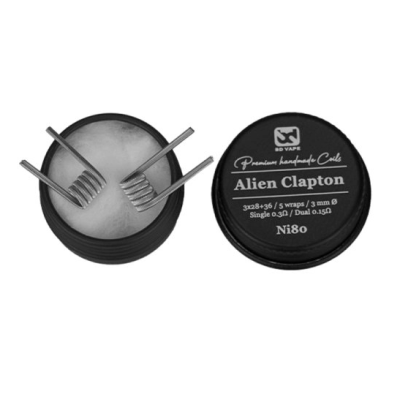 Alien Clapton Ni80 0.3 Ohm Handmade (2 Stück) - BD VapeAlien Clapton Ni80 0.3 Ohm Handmade (2 Stück) - BD VapePremium-Spulen vollständig von Hand in Full Ni80 gemacht.3x28G/36G.5 Windungen auf einer 3mm Ø Achse.Wert von 0.3Ω in Einzel.Wert von 0.15Ω in Dual.Perfekt für Ihre DL Zerstäuber.15993BD Vape11,90 CHFsmoke-shop.ch11,90 CHF