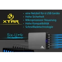 Xtar U1 six-U 6-Port USB 9A 45W AC Desktop LadegerätLöst Ladeprobleme für die gesamte Familie, Kein suchen geeigneter Adapter oder freier Steckdosen.Xtar U1 six-U  6-Port USB 9A 45W AC Desktop LadegerätXTAR 45W 6- Port USB-Ladegerät ist mit allen 5V USB-Geräten kompatibel und hat besitzt die Möglichkeit 6 Geräte gleichzeitig aufzuladenwie: Tabletts, I-Phon, Smartphone, E-CIGS, smart-watsch, USB-Akkuladegeräte, MP3 / MP4, Bluetooth Headset2138Xtar Charger18,90 CHFsmoke-shop.ch18,90 CHF
