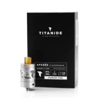 Apogée - Titanide (Fertig-Coilverdampfer) 24mm - MTL / RDL schwarzDer Gewinner-Verdampfer der Vapexpo 2024 ist endlich da! Der Apogée von&nbsp;Titanide&nbsp;ist bereit, mit seinen aussergewöhnlichen Leistungen und seinem sensationellen Look zahlreiche Dampfer zu begeistern. Der Apogée ist ein hochwertiger&nbsp;Fertigverdampfer aus Edelstahl. Er verfügt über eine&nbsp;einstellbare Bottom-Airflow, die auslaufsicher und leise ist. Titanide bietet eine&nbsp;5-Jahres-Garantie&nbsp;auf mögliche Reparaturen des Apogée, was seine Langlebigkeit unterstreicht. Der&nbsp;Verdampfer&nbsp;ist mit den&nbsp;Apogée-Coils&nbsp;sowie mit den&nbsp;BVC Nautilus-Coils&nbsp;von Aspire kompatibel.24 mm DurchmesserPyrex mit Stahl-Gehäuse&nbsp;3,6 mlEinfaches Pyrex 4,5 mlMTL- oder RDL-Zug510er Drip TipEinstellbare Bottom-AirflowEinfach zu reparierenHergestellt aus EdelstahlLIEFERUMFANG:1&nbsp;Verdampfer Apogée1 Apogée Coil 0.6 Ohm1 Apogée Coil 1.0 Ohm1 Pyrex mit Stahl-Gehäuse&nbsp;3,6 ml (vorinstalliert)1 Pyrex 4,5 ml1 510er Ultem MTL Drip Tip1 510er Ultem RDL Drip Tip1 Set Ersatzdichtungen1 Mikrofasertuch1 Sticker1 BenutzerhandbuchApogee Coils sind kompatibel mit Aspire Nautilus Coils16087Titanide - Made in Frankreich -49,90&nbsp;CHFsmoke-shop.ch49,90&nbsp;CHF