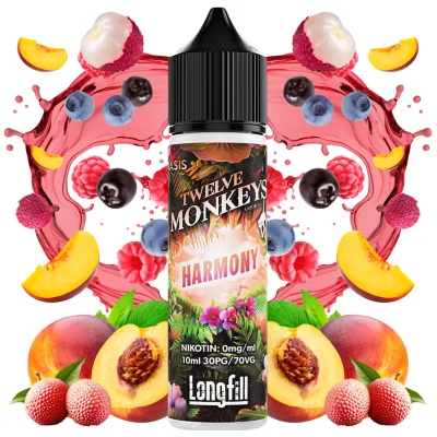 Twelve Monkeys Harmony - 0mg 10ml Longfill (DIY)Twelve Monkeys Harmony - 0mg 10ml Longfill (DIY)Dieser köstliche Mix vereint reife Pfirsiche mit handverlesenen Beeren und exotischer Litschi. Twelve Monkeys kommt als 10ml für 60 Longfill mit 0mg Nikotin. In der Flasche ist Platz für die Zugabe von Nikotin.30PG/70VGLongfill Aroma in Mischflasche zur Herstellung von E-LiquidMarke: Twelve Monkeys Vapor Co.Geschmacksprofil: Wassermelone, Ananas, Banane, fruchtig, exotisch, aromatisch, süß, leicht säuerlichInhalt: 10 ml (in 60 ml Liquidflasche)Dosierungsempfehlung: ca. 16.66 % (durch Mischflasche vorgegeben)empfohlene Reifezeit: kann direkt nach dem Mischen gedampft werden, die Geschmacksintensität verstärkt sich zusätzlich nach ein paar Tagen des ReifensInhaltsstoffe: Propylenglycol (PG) E1520 (PH.EUR.), natürliche und naturidentische AromastoffeLieferung in einer bruchsicheren Flasche mit kindersicherer Verschlusskappe, versiegelt und&nbsp;mit gesetzlich vorgeschriebener Steuerbanderole versehen.Deckel mit Drehverschluss und Innendeckel mit feiner TropfspitzeHergestellt in Kanada16094Twelve Monkey12,50&nbsp;CHFsmoke-shop.ch12,50&nbsp;CHF