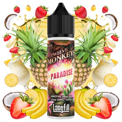 Twelve Monkeys Paradise - 0mg 10ml Longfill (DIY)Twelve Monkeys Paradise - 0mg 10ml Longfill (DIY)Ein Fruchtcocktail bestehend aus süßen Erdbeeren, reifer Ananas, sonnengereifter Banane und cremiger Kokosnuss. Twelve Monkeys kommt als 10ml für 60 Longfill mit 0mg Nikotin. In der Flasche ist Platz für die Zugabe von Nikotin.30PG/70VGLongfill Aroma in Mischflasche zur Herstellung von E-LiquidMarke: Twelve Monkeys Vapor Co.Geschmacksprofil: Wassermelone, Ananas, Banane, fruchtig, exotisch, aromatisch, süß, leicht säuerlichInhalt: 10 ml (in 60 ml Liquidflasche)Dosierungsempfehlung: ca. 16.66 % (durch Mischflasche vorgegeben)empfohlene Reifezeit: kann direkt nach dem Mischen gedampft werden, die Geschmacksintensität verstärkt sich zusätzlich nach ein paar Tagen des ReifensInhaltsstoffe: Propylenglycol (PG) E1520 (PH.EUR.), natürliche und naturidentische AromastoffeLieferung in einer bruchsicheren Flasche mit kindersicherer Verschlusskappe, versiegelt und mit gesetzlich vorgeschriebener Steuerbanderole versehen.Deckel mit Drehverschluss und Innendeckel mit feiner TropfspitzeHergestellt in Kanada16101Twelve Monkey12,50 CHFsmoke-shop.ch12,50 CHF