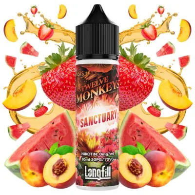 Twelve Monkeys Sanctuary - 0mg 10ml Longfill (DIY)Twelve Monkeys Sanctuary - 0mg 10ml Longfill (DIY)Sanctuary ist eine herrliche Fruchtmischung aus frisch gepflückten, von der Sonne verwöhnten Erdbeeren, saftigen Wassermelonen und köstlichen, reifen Pfirsichen.Twelve Monkeys kommt als 10ml für 60 Longfill mit 0mg Nikotin. In der Flasche ist Platz für die Zugabe von Nikotin.30PG/70VGLongfill Aroma in Mischflasche zur Herstellung von E-LiquidMarke: Twelve Monkeys Vapor Co.Geschmacksprofil: Wassermelone, Ananas, Banane, fruchtig, exotisch, aromatisch, süß, leicht säuerlichInhalt: 10 ml (in 60 ml Liquidflasche)Dosierungsempfehlung: ca. 16.66 % (durch Mischflasche vorgegeben)empfohlene Reifezeit: kann direkt nach dem Mischen gedampft werden, die Geschmacksintensität verstärkt sich zusätzlich nach ein paar Tagen des ReifensInhaltsstoffe: Propylenglycol (PG) E1520 (PH.EUR.), natürliche und naturidentische AromastoffeLieferung in einer bruchsicheren Flasche mit kindersicherer Verschlusskappe, versiegelt und&nbsp;mit gesetzlich vorgeschriebener Steuerbanderole versehen.Deckel mit Drehverschluss und Innendeckel mit feiner TropfspitzeHergestellt in Kanada16103Twelve Monkey12,50&nbsp;CHFsmoke-shop.ch12,50&nbsp;CHF