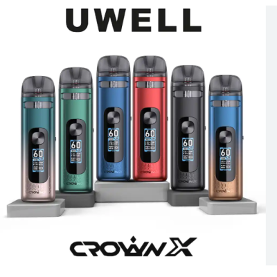 Uwell Crown X Podset - Pod Kit - 1500 mAh - USB c - 5.3mlMit dem Crown X Pod Kit bietet Uwell eine krönende Erweiterung der beliebten Crown-Reihe für erfahrene Dampfer. Dank eines Displays, hoher Akkukapazität und starker Ausgangsleistung ist das Crown X der ideale Alleskönner. Das handliche Uwell Crown X Pod Kit sorgt mit verschiedenen stylishen Farbvariationen für einen edlen Look. Zudem bietet das Aluminiumgehäuse des Crown X Pod Kit eine robuste Bauweise.Im Lieferumfang des Uwell Crown X Pod Kits sind zwei neue Crown X Pods mit Coil (1x 0,3 und 1x 0,6 Ohm Widerstand) enthalten.Die Highlights des Uwell Crown X Pod Kit:Für DTL und RDL Dampfen0,96'' großer TFT Farbbildschirm5,3 ml TankvolumenFast Charging via USB Typ-C Kabel1500 mAh AkkukapazitätAusgangsleistung bis maximal 60 WattStufenlose verstellbare Airflow Zugautomatik sowie Zug per KnopfdruckSide-Fill (seitliche Befüllung der Pods)16231Uwell 29,90 CHFsmoke-shop.ch29,90 CHF