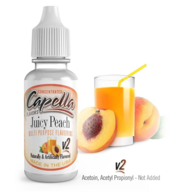 Juicy Peach V2 - Capella Aroma 13ml (DIY)Lieferumfang: 1x Juicy Peach V2 - Capella Aroma 13ml (DIY)Empfohlene Dosierung:ca. 5%-10% (0,5-1ml Aroma auf 10ml Basis-Liquid)Bitte die Dosierung an den VG Anteil der Basis anpassen (mehr VG = mehr Aroma)Hinweis:Aromen können NICHT pur gedampft werden. Bitte mit entsprechender Liquid-Basis mischen!   16260Capella Flavours5,80 CHFsmoke-shop.ch5,80 CHF