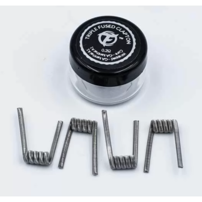 Fumytech Triple Fused Clapton 0,2 ohmFumytech Triple Fused Clapton 0,2 ohm4 Stück vorgefertigte Wicklungen Triple Fused Clapton 0,2ohm von Fumytech.Widerstand: 0,2ohmKern: 3x Kanthal A1 24GaUmwicklung: Kanthal A1 32GaInnendurchmesser: 2,8mmUmdrehungen: 516265Fumytech8,90 CHFsmoke-shop.ch8,90 CHF