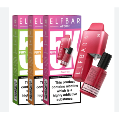 Elf Bar - AF5000 Kit - vers. Geschmacksrichtungen - Elf Bar - 20 mg/mlElf Bar AF50005000 Züge mit der Elf Bar AF5000Die Antwort der sogenannten „Big Puffs“ kommt von der Trend-Marke Elfbar und hört auf den Namen "Elf Bar AF5000". "Big Puffs" sind Vapes mit mehreren Tausend Puffs (Zügen), in Deutschland sind sie wegen der TPD Begrenzung der Liquid Menge, in vorgefüllten E-Zigaretten, auf max. 2ml verboten.5000 Puffs Elfbar VapeMit der Elf Bar AF5000 wurde eine einzigartige Disposable Vape entwickelt, die bis zu 5000 Züge leistet und dabei TPD-konform bleibt. Zustande kommt das durch ein innovatives Design mit einem separaten 10ml Liquid-Reservoir, welches den 2ml Tank der Elfbar AF5000 automatisch während des Gebrauchs füllt, sodass er bis zu 5-mal nachgefüllt werden kann. AF5000 - Eigenschaft BeschreibungZüge pro GerätBis zu 5000 Züge pro Gerät.TPD-KonformErfüllt die TPD-Richtlinien und verfügt über einen 2-ml-Tank und ein 10-ml-Liquid-Reservoir.Mesh-CoilVerwendet eine Mesh-Coil, um den Geschmack zu verbessern.USB Type-CMit einem USB Type-C-Anschluss zum Aufladen.GeschmacksrichtungenKompatibel mit 15 verschiedenen Elfbar-Geschmacksrichtungen.Akkukapazität650 mAh-Akku für eine lange Lebensdauer.Auslaufsicheres DesignDas Pod-Design ist auslaufsicher. Intensiver Geschmack bis zum letzten ZugEine Mesh-Coil sorgt für verbesserten Geschmack, somit kommen die 15 Sorten optimal zur Geltung. Die Pods haben ein auslaufsicheres Pod-Design und eine Nikotinstärke von 20 mg/ml (2%).Der starke Akku des Elf Bar AF 5000Angetrieben wird die Elfbar AF5000 von einem 650mAh Akku der neuesten Generation, aufgeladen wird dieser über einen USB Typ-C Kabel.In welchen Geschmacksrichtungen gibt die Elf Bar AF5000?Das sind die Sorten der Elf Bar mit 5000 Zügen - AF5000:Blue Razz LemonadeBlueberry IceBlueberry Sour RaspberryCherry IceGrapeKiwi Passion Fruit GuavaLemon LimePineapple MojitoPink LemonadeSour Pineapple IceStrawberry IceStrawberry Raspberry Cherry IceTobaccoTriple MangoWatermelon Ice16271Elf Bar - Disposable Pods19,90 CHFsmoke-shop.ch19,90 CHF Elf Bar - AF5000 Kit - vers. Geschmacksrichtungen - Elf Bar - 20 mg/mlElf Bar AF50005000 Züge mit der Elf Bar AF5000Die Antwort der sogenannten „Big Puffs“ kommt von der Trend-Marke Elfbar und hört auf den Namen "Elf Bar AF5000". "Big Puffs" sind Vapes mit mehreren Tausend Puffs (Zügen), in Deutschland sind sie wegen der TPD Begrenzung der Liquid Menge, in vorgefüllten E-Zigaretten, auf max. 2ml verboten.5000 Puffs Elfbar VapeMit der Elf Bar AF5000 wurde eine einzigartige Disposable Vape entwickelt, die bis zu 5000 Züge leistet und dabei TPD-konform bleibt. Zustande kommt das durch ein innovatives Design mit einem separaten 10ml Liquid-Reservoir, welches den 2ml Tank der Elfbar AF5000 automatisch während des Gebrauchs füllt, sodass er bis zu 5-mal nachgefüllt werden kann. AF5000 - Eigenschaft BeschreibungZüge pro GerätBis zu 5000 Züge pro Gerät.TPD-KonformErfüllt die TPD-Richtlinien und verfügt über einen 2-ml-Tank und ein 10-ml-Liquid-Reservoir.Mesh-CoilVerwendet eine Mesh-Coil, um den Geschmack zu verbessern.USB Type-CMit einem USB Type-C-Anschluss zum Aufladen.GeschmacksrichtungenKompatibel mit 15 verschiedenen Elfbar-Geschmacksrichtungen.Akkukapazität650 mAh-Akku für eine lange Lebensdauer.Auslaufsicheres DesignDas Pod-Design ist auslaufsicher. Intensiver Geschmack bis zum letzten ZugEine Mesh-Coil sorgt für verbesserten Geschmack, somit kommen die 15 Sorten optimal zur Geltung. Die Pods haben ein auslaufsicheres Pod-Design und eine Nikotinstärke von 20 mg/ml (2%).Der starke Akku des Elf Bar AF 5000Angetrieben wird die Elfbar AF5000 von einem 650mAh Akku der neuesten Generation, aufgeladen wird dieser über einen USB Typ-C Kabel.In welchen Geschmacksrichtungen gibt die Elf Bar AF5000?Das sind die Sorten der Elf Bar mit 5000 Zügen - AF5000:Blue Razz LemonadeBlueberry IceBlueberry Sour RaspberryCherry IceGrapeKiwi Passion Fruit GuavaLemon LimePineapple MojitoPink LemonadeSour Pineapple IceStrawberry IceStrawberry Raspberry Cherry IceTobaccoTriple MangoWatermelon Ice16271Elf Bar - Disposable Pods19,90 CHFsmoke-shop.ch19,90 CHF