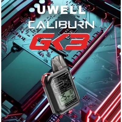 Pod Caliburn GK3 900mAh - Uwell - USB CLieferumfang1 x Mod Caliburn GK31 x Patrone 0.6Ohm1 x 0.9Ohm Patrone1 x USB-C-Kabel1 x Lanyard1 x BenutzerhandbuchDer Caliburn GK3 Pod ist ein echtes Schmuckstück im Retro-Stil, das man nicht übersehen kann!Eingebauter 900mAh-Akku, der sich über USB-C schnell mit 2A aufladen lässt.Einstellbare Leistung bis maximal 25 Watt.Fassungsvermögen von 2,5ml und Befüllung von der Seite.In die Patrone integrierter Mesh-Widerstand.Kompatibel mit allen Kartuschen der G3-Serie.Einstellbare Airflow perfekt für MTL- bis RDL-Züge.Pro-FOCS-Technologie für eine optimale Geschmackswiedergabe und auslaufsichere U²-Technologie.Klares und gut lesbares LCD-Display mit geringem Stromverbrauch.Aktivierung per Knopfdruck oder automatisch durch Inhalation.16425Uwell 21,90&nbsp;CHFsmoke-shop.ch21,90&nbsp;CHF