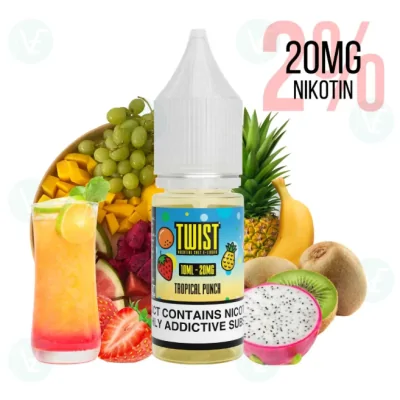 Twist E-Liquids - Tropical Punch Nicsalt 20mg/mlTwist E-Liquids - Tropical Punch Nicsalt 20mg/mlGeschmack: Twist E-Liquids - Tropical Punch Nicsalt 20mg/ml (2%) bietet dir einen erfrischenden Mix aus tropischen Früchten wie Mango, Ananas und Zitrus – perfekt für Dampfer, die auf der Suche nach intensivem Geschmack und einem sanften Nikotinkick sind. Mit 20mg/ml Nikotinsalz genießt du eine schnelle Nikotinaufnahme und ein angenehmes Dampferlebnis 50% VG 50% PGExotischer Geschmack: Frische tropische Früchte wie Mango, Ananas und Zitrusfrüchte für ein unverwechselbares Dampferlebnis.Hoher Nikotingehalt: 20mg/ml Nikotinsalz für eine schnelle und effektive Nikotinaufnahme.Angenehm mild: Der Nikotinsalzanteil sorgt für ein sanftes Dampfen ohne harten Halskick.Vielseitig einsetzbar: Ideal für alle Dampfer, sowohl Anfänger als auch erfahrene Nutzer.16573Twisted Lollies - UK Shortfill5,90 CHFsmoke-shop.ch5,90 CHF