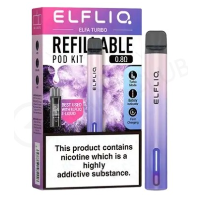 Elfliq Elfa Turbo Vape Kit - Pod Kit - Display 550mAh - USB-C - vers. FarbenDer Elfliq Elfa Turbo ist das perfekte Vape-Kit für alle, die ein kompaktes und einfach zu bedienendes Gerät bevorzugen. Identisch mit dem Elf Bar 600, verfügt dieses wiederaufladbare und nachfüllbare Kit über einen 550mAh eingebauten Akku und einen 2ml Pod für E-Liquid. Genießen Sie ein erfüllendes MTL-Inhalieren, wie bei einer Zigarette, mit minimaler Dampfproduktion.Eigenschaften:550mAh Eingebauter Akku - 3 Lichter zeigen den Batteriestatus an2ml nachfüllbare Pods (kompatibel mit ALLEN Pods der Elfa Serie)Bis zu 600 Züge pro PodGestaltet für MTLInhalieren aktiviertUSB-C Aufladen - schnelles AufladenLieferumfang:1x  ELFA TURBO Basisgerät (550mAh)1x  ELFA TURBO Refillable Pod 0.8Ω (2ml)1x  USB Typ-C Kabel1x  Bedienungsanleitung16623Elf Bar - Disposable Pods12,90 CHFsmoke-shop.ch12,90 CHF