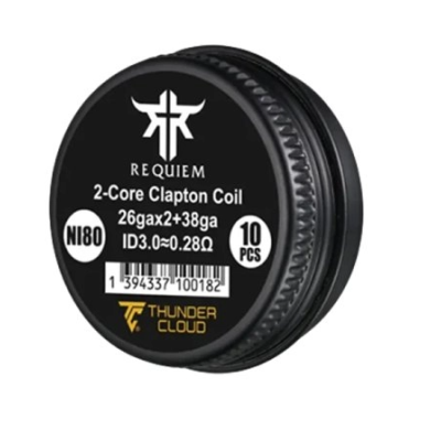 Requiem Fused Clapton Coils Ni80 0.28 Ohm (10pcs) - Thunder Cloud x El Mono VapeadorRequiem Fused Clapton Coils Ni80 0.28 Ohm (10pcs) - Thunder Cloud x El Mono Vapeador Vormontierte Ni80-Coils, die perfekt für den Requiem RBA sind.2-Core Clapton: 26G×2+38G.5 Umdrehungen auf einer 3mmØ-Achse.Wert von 0.28Ω bei Single Coils.Verkauft in Schachteln mit 10Stk.16626Thunder Cloud x EL MONO VAPEADO R14,90 CHFsmoke-shop.ch14,90 CHF