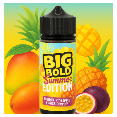 Big Bold Summer - Mango, Pineapple & Passionfruit 0mg 100ml ShortfillBig Bold Summer Edition - Mango, Pineapple &amp; Passionfruit 0mg 100ml ShortfillBig Bold Summer Edition - Mango, Ananas &amp; PassionsfruchtNikotin: 0mg (Nikotin Shot kompatibel)Flasche: 120ml Flasche mit 100ml Liquid, Platz für 2 x Nic Shots12881Big Bold Premium Liquids UK19,90 CHFsmoke-shop.ch19,90 CHF